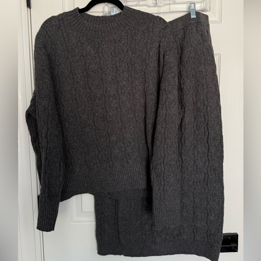 Haven Well Within Organic Cotton Blend Cable Knit Midi Skirt & Sweater Set